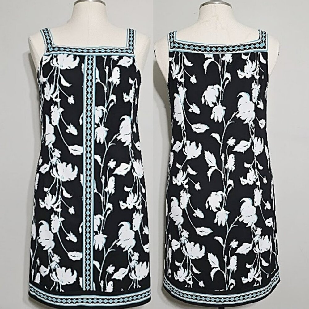 Vintage Mary McFadden Collection Floral Shift Dress 12 Womens Timeless Classic